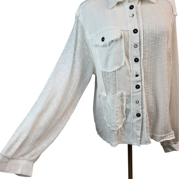 NEW POL Oversized Small Textured White Knit Button Down Sweater Relaxed Fit BOHO - Picture 8 of 16